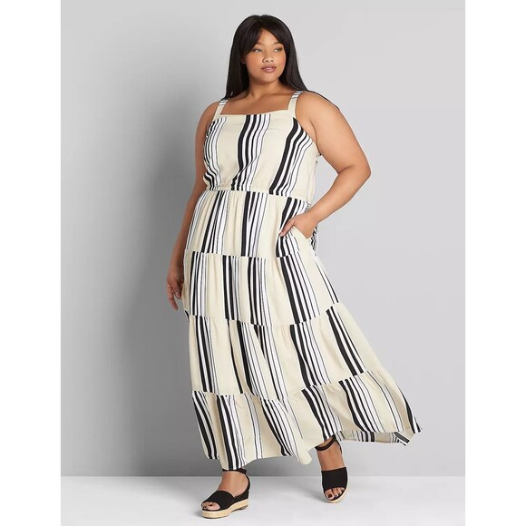 Lane Bryant Square Neck Tiered Striped Flowy Beach Maxi Dress Plus Size 20 - Picture 2 of 9